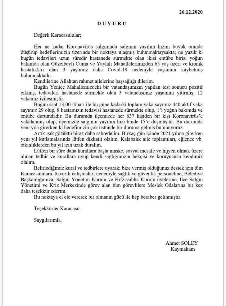 Korona virüs Karacasu’da 3 can daha aldı G3