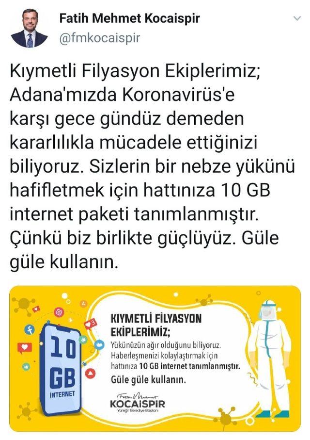 Filyasyon ekibi bin sağlık çalışanına aylık 10 GB internet