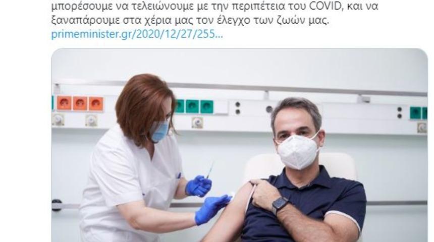 Miçotakis’in koronavirüs aşısı olurken çekilen fotoğrafına tepki