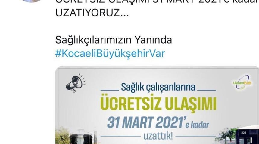 Sağlık &ccedil;alışanlarının &uuml;cretsiz ulaşım hizmeti tarihi uzatıldı