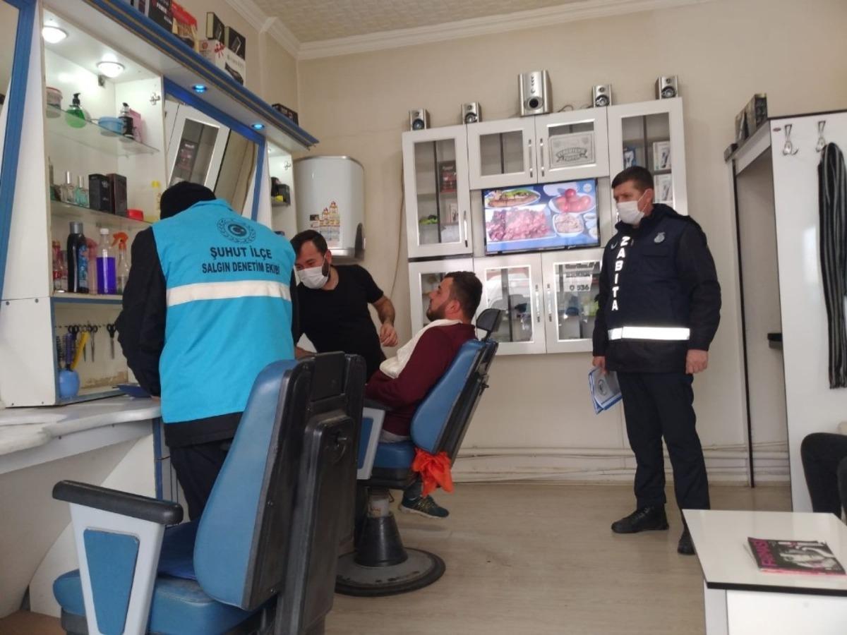 Şuhut&rsquo;ta kuaf&ouml;r ve berberlere korona denetimi