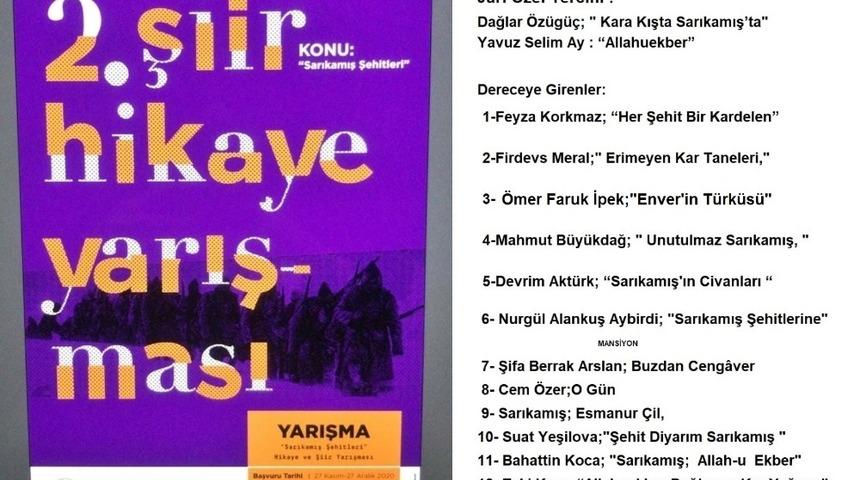 Sarıkamış şehitleri şiir yarışması sonuçları belli oldu