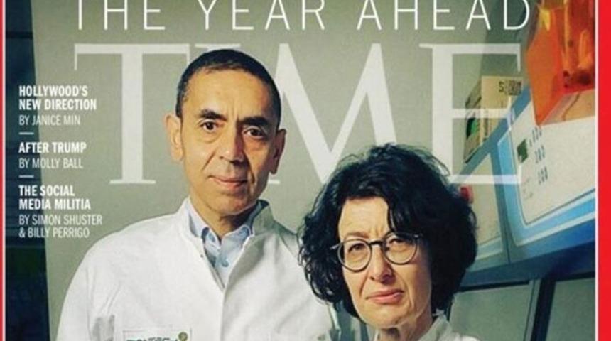 Uğur Şahin ve &Ouml;zlem T&uuml;reci Time dergisinin kapağında