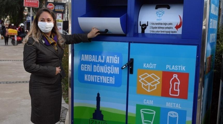 Ambalaj atıkları için geri dönüşüm konteynerleri yerleştiriliyor