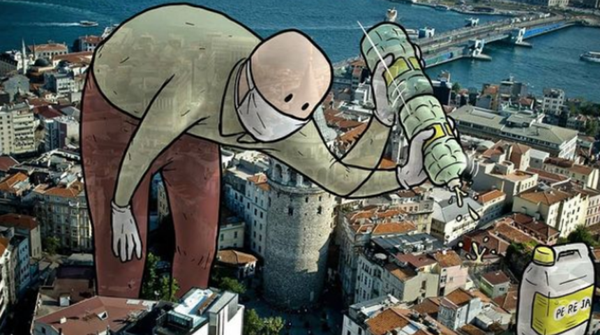 Koronavirüse karşı farkındalık yaratmak için sanatı kullandı!