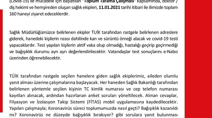 Sinop&rsquo;ta 160 haneye korona vir&uuml;s&uuml; taraması yapılacak