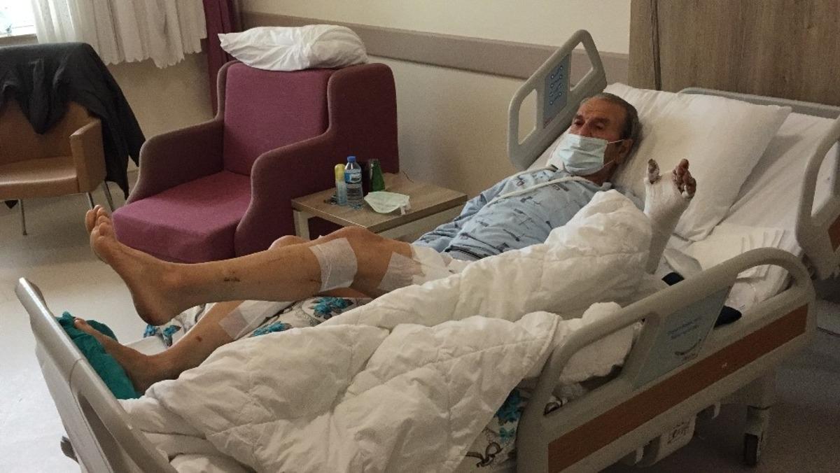 Avcılardan ka&ccedil;an yaralı domuzun saldırısına uğradı