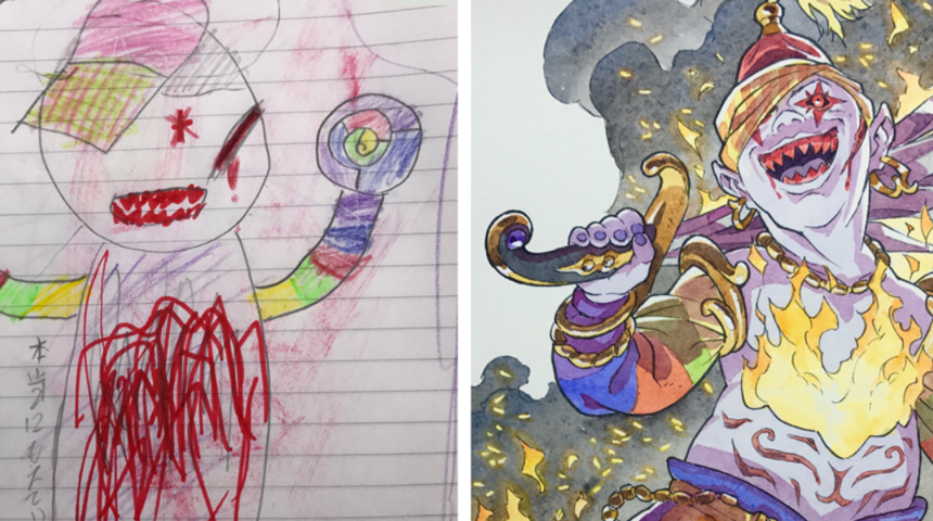 Fransız sanatçı Thomas Romain oğullarının karalamalarını anime karakterine dönüştürdü