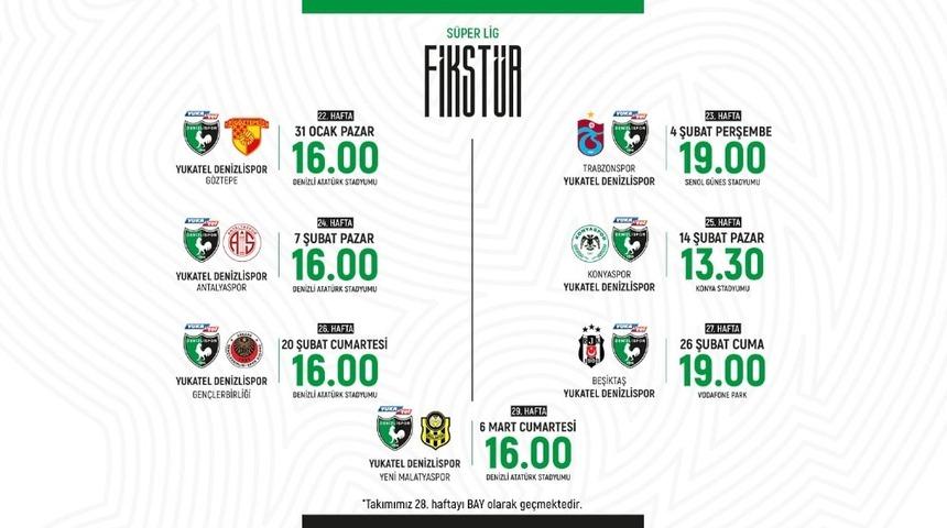 Denizlispor&rsquo;un 8 haftalık fikst&uuml;r&uuml; belli oldu