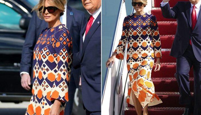 Trump çifti Florida’ya indi: Melania Trump’ın elbisesi dikkat çekti