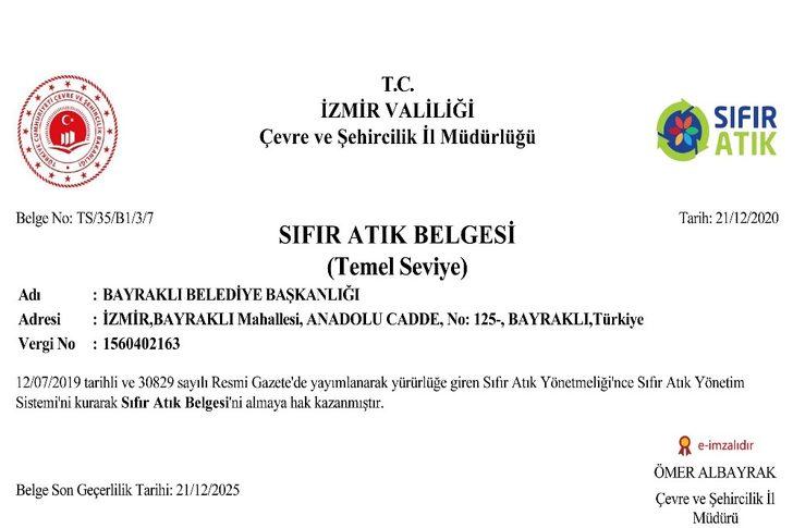 Bayraklı Belediyesi ’Sıfır Atık Belgesi’ aldı G2