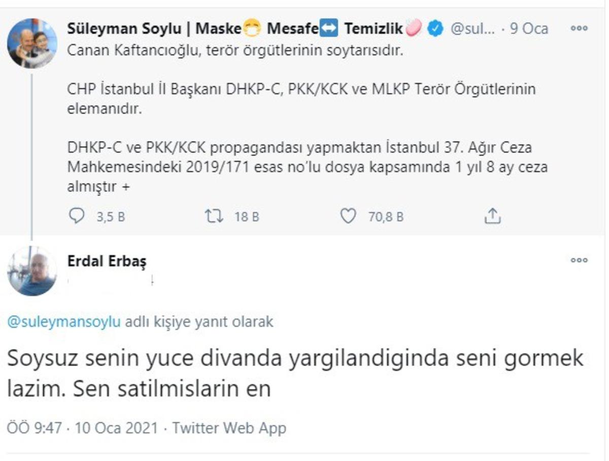 Bakan Soylu&rsquo;ya hakaret i&ccedil;erikli s&ouml;zlerle saldıran şahsı Bakırk&ouml;y Adliyesi serbest bırakmış