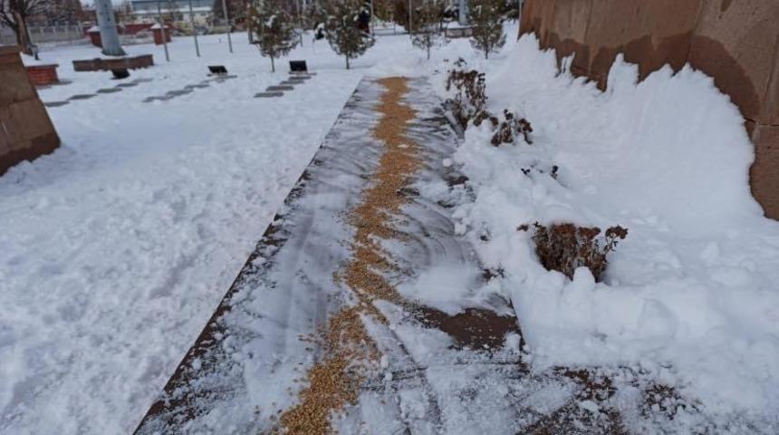 Iğdır&rsquo;da kar yağışının ardından yaban hayvanları i&ccedil;in doğaya yem bırakıldı