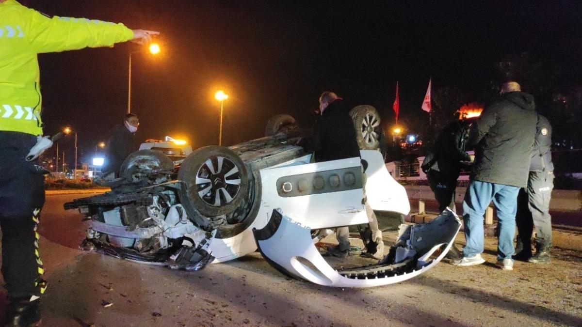 Takla atarak hurdaya d&ouml;nen ara&ccedil;tan hafif yaralı kurtuldu