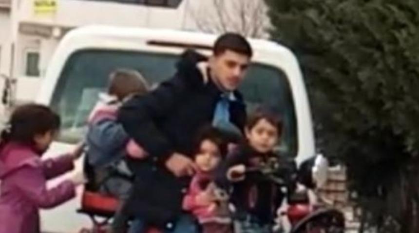 5 çocuk bir yetişkinin bindiğini görenler şaştı kaldı