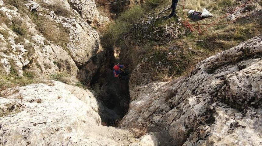 Kayaların arasında mahsur kalan 2 keçi kurtarıldı