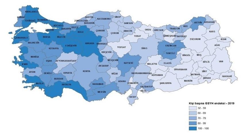 2019 yılında gayri safi yurtiçi hasılası en düşük il Bayburt oldu