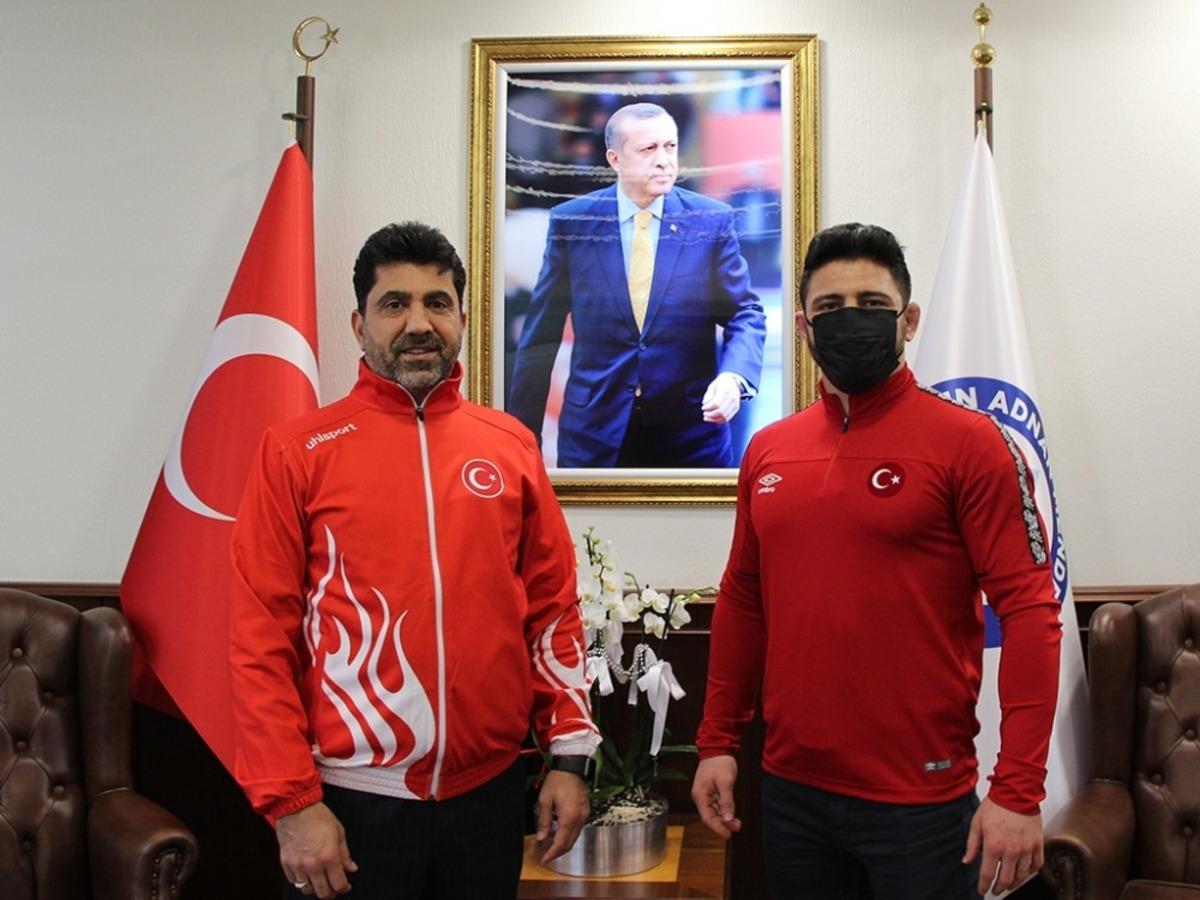 AD&Uuml; mezunu milli g&uuml;reş&ccedil;i Arslan, Rekt&ouml;r Aldemir ile g&ouml;r&uuml;şt&uuml;