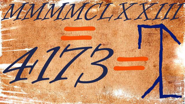 4173 sayısının Roma, Hindu-Arap ve Sisteryen rakamlarıyla yazılışı