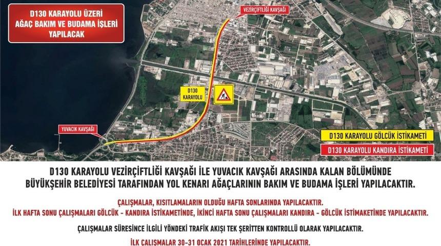 Hafta sonu D-130&rsquo;da ağa&ccedil;lar budanacak