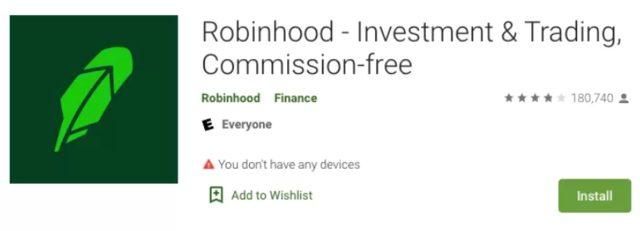 Robinhood uygulaması Google Play Store