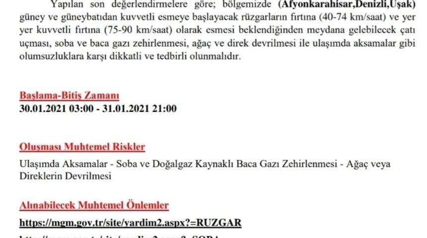 Uşak’a fırtına uyarısı