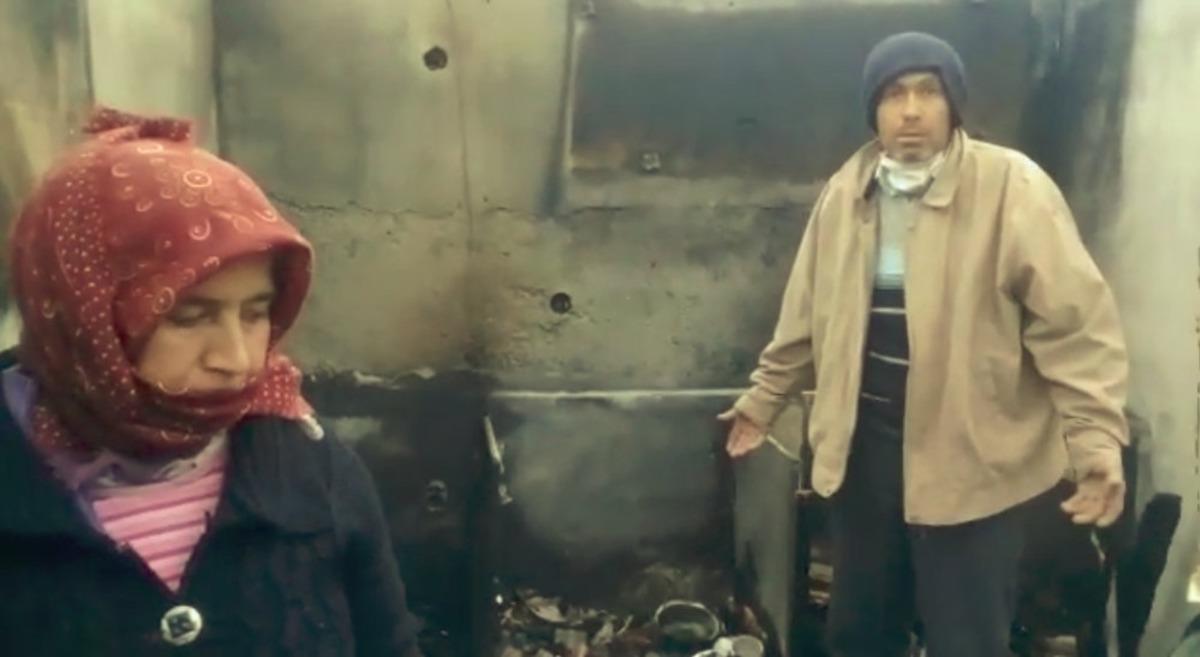 Evleri yanıp k&uuml;l olan karı-koca ortada kaldı