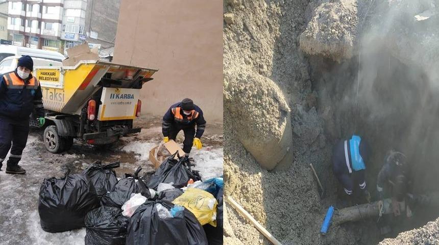 Belediye arıza ekibinin zorlu mesaisi