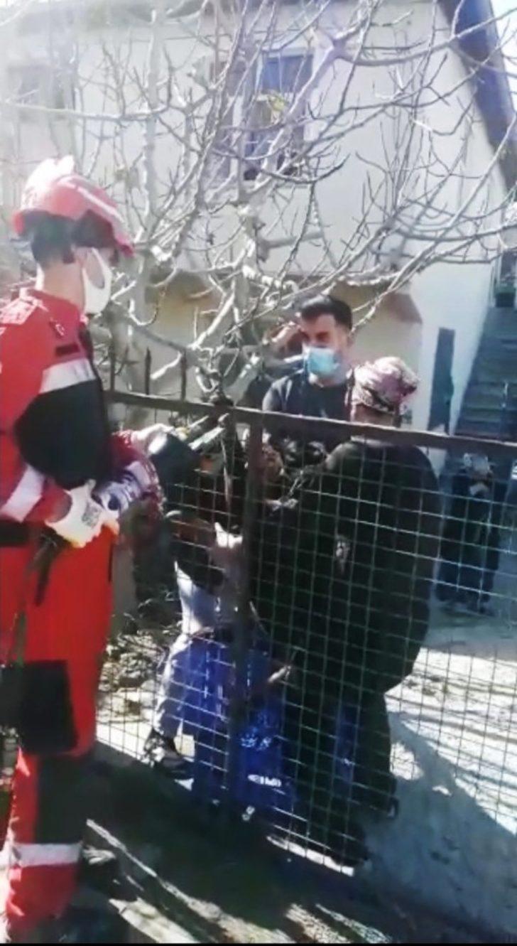 Ayağı demir korkuluğa saplanan köpek kurtarıldı G1
