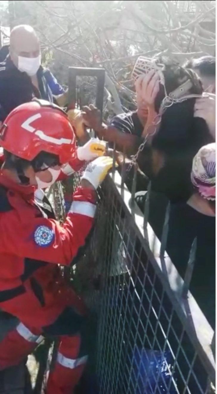 Ayağı demir korkuluğa saplanan köpek kurtarıldı G3