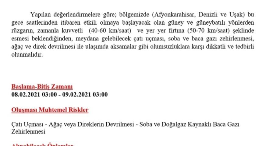 Uşak’ta şiddetli fırtına uyarısı