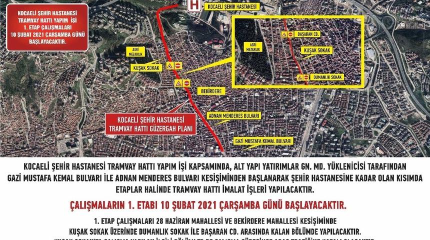 Şehir Hastanesi Tramvay Hattı için yol kapatılacak