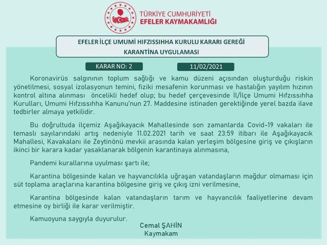 Aydın’da bir mahalleye giriş çıkışlar kısıtlandı