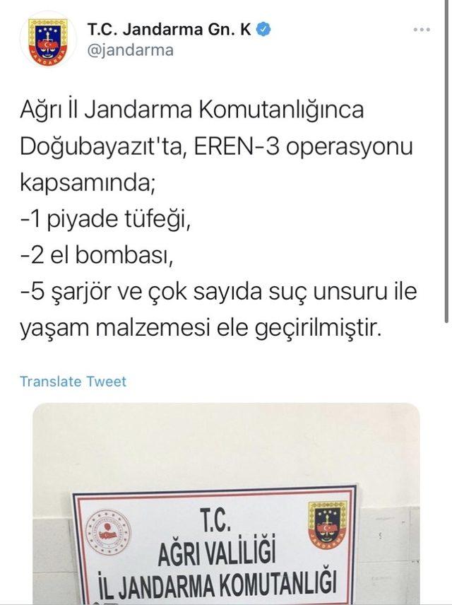 Ağrı’da Eren-3 operasyonları kapsamında çok sayıda mühimmat ele geçirildi