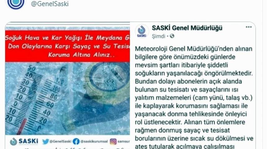 SASKİ&rsquo;den &rsquo;don&rsquo; uyarısı