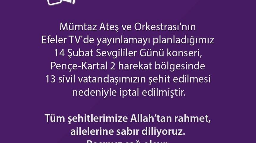 Efeler Belediyesi konseri iptal etti