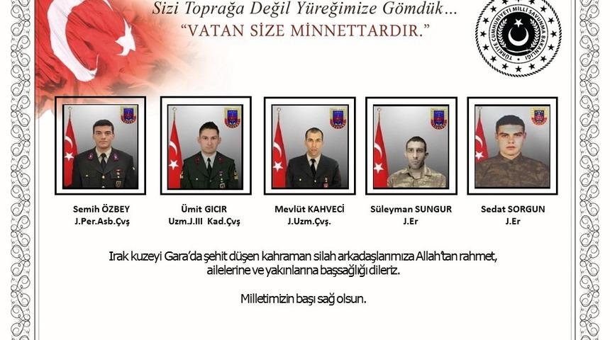 MSB’den Gara’da şehit olanlar için başsağlığı mesajı