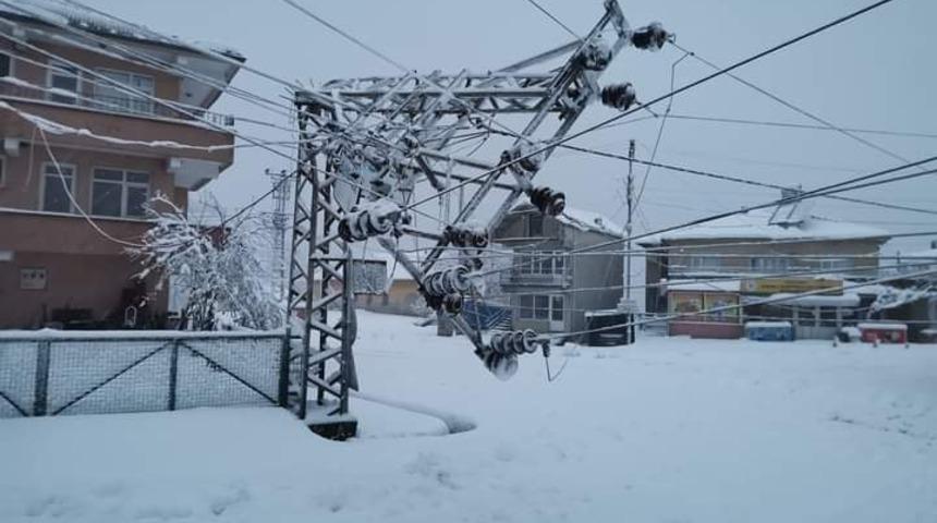 Kar yağışı elektrik direklerini devirdi