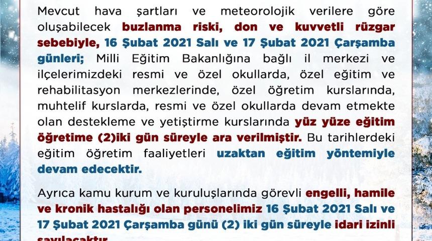 Uşak’ta okullar 2 gün daha tatil edildi