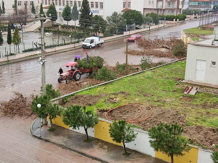 Buldan’da belediye halı sahanın yanında bulunan ağaçları kesti G3