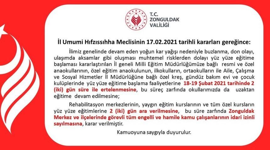 Eğitime, hamile ve engellilere kar tatili 2 gün daha uzatıldı