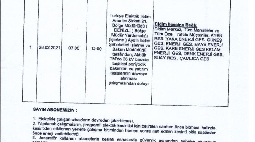 Aydın’da 5 saat elektrik kesintisi yaşanacak