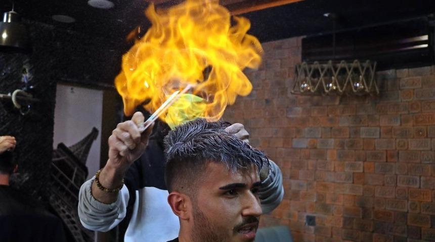 Antalya'da ateşle yapılan sıra dışı tıraş