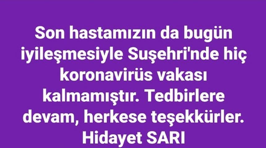 Sivas&rsquo;ın 25 bin n&uuml;fuslu il&ccedil;esinde Covid-19 vakaları sıfırlandı