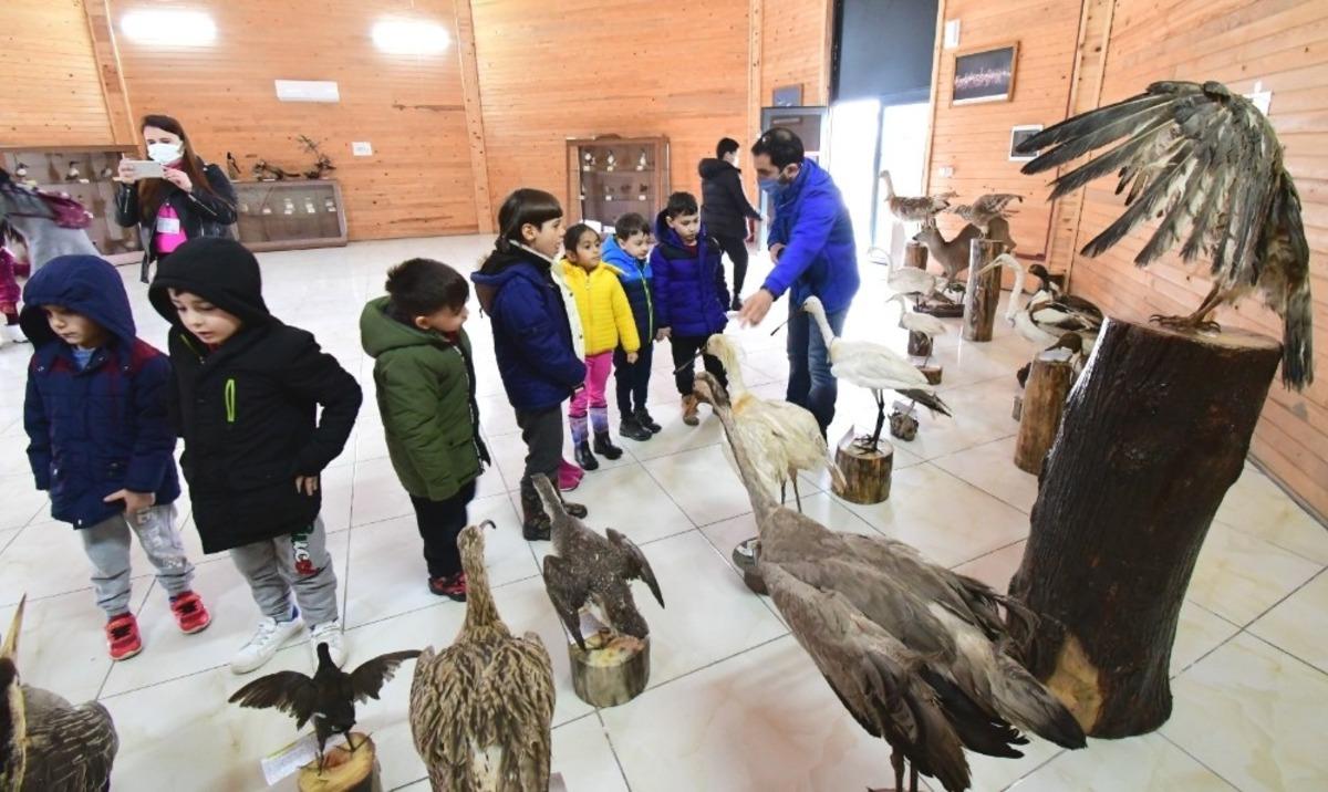 Minik &ouml;ğrenciler kuşları inceledi