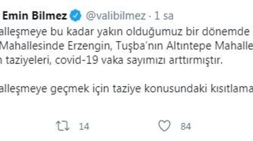 Vali Bilmez, taziyelerden dolayı vaka sayısının arttığını duyurdu
