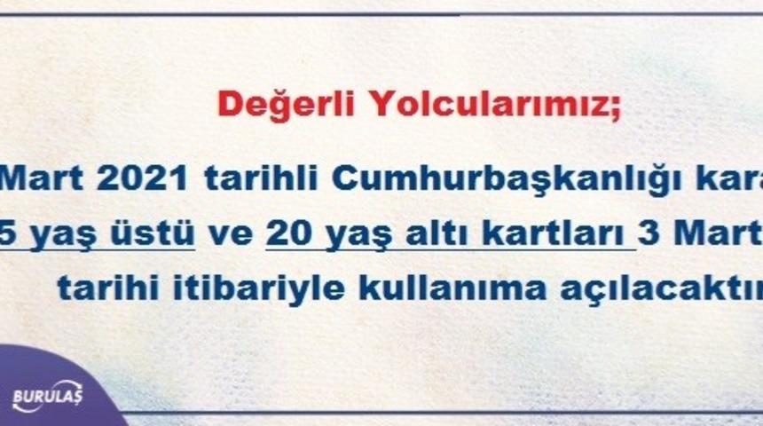 BURULAŞ’tan, 65 yaş üstü ve 20 yaş altı açıklaması