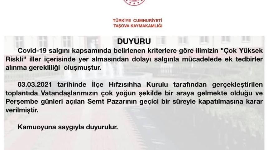 Amasya&rsquo;da semt pazarı ge&ccedil;ici olarak kapatıldı