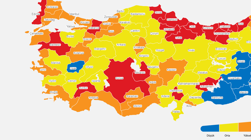 Türkiye koronavirüs haritası! Düşük, orta, yüksek ve çok yüksek riskli iller hangileri?
