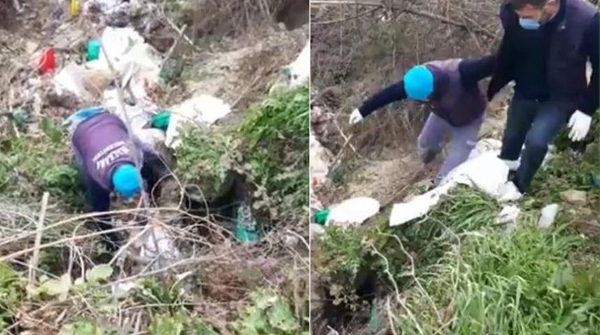 Ayaklarından bağlayıp çuvala koydukları köpeği ölüme terk ettiler